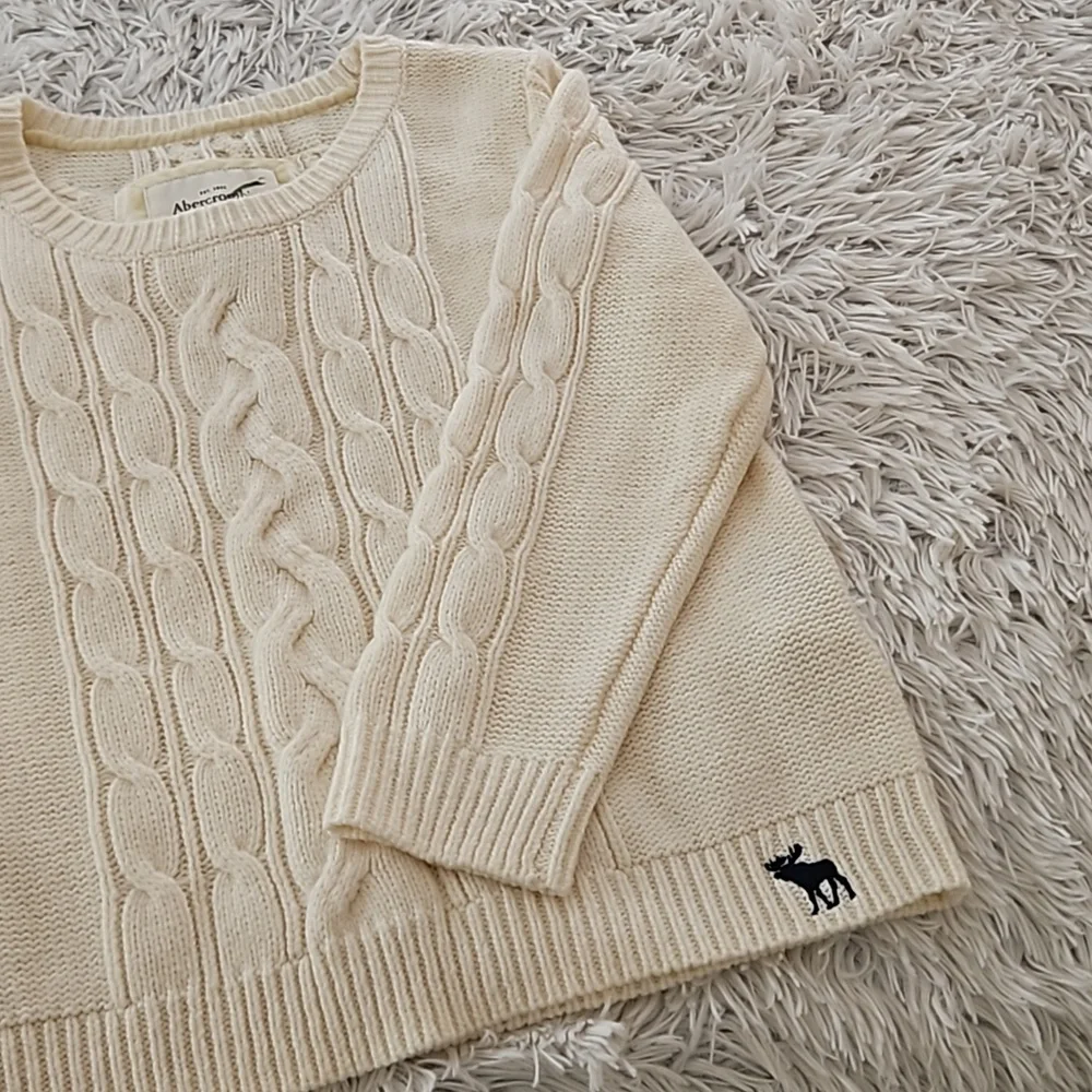 Vintage Abercrombie & Fitch Cable Knit Sweater Womens L Cream Ivory Crew Neck - Picture 7 of 12